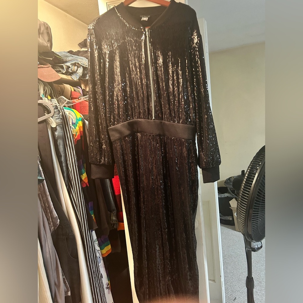 Black Sequin Long Sleeve Jumpsuit